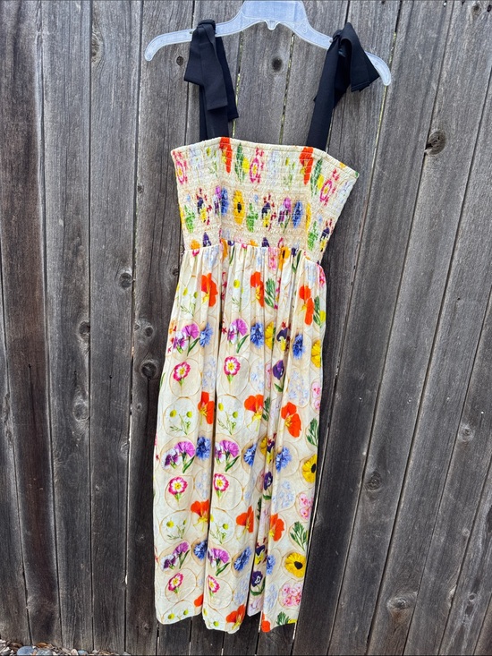 Rachel Antonoff Dresses & Skirts - Rachel Antonoff Floral Smocked Sundress with Black Tie Straps - Cream Multi